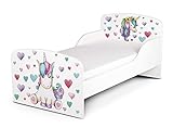 Leomark Funktionsbett aus Holz - Einhorn - Kinderbett mit Matratze für Kinder, Holzbett mit Seitenschutz Lattenrost, Komplett Set für Kinderzimmer, Liegefläche 70/140 cm, UV-Druck