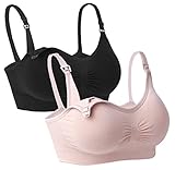 iloveSIA Still BH 2er Lot Umstandsmode Damen Schwangerschafts-BH Semless BH Bustier Nachts Schwarz+Rosa,S fit 70BC