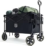 TIMBER RIDGE Bollerwagen Faltbar 200L mit Getränkehalter Verstellbarem Griff, Gartenwagen für Alle Gelände, Draussen Camping Einkaufen, 100kg Belastbarkeit