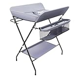 TFGXUE Wickeltisch Klappbar, Tragbar Wickelkommode mit Unteres Ablagefach, bis 25 kg, Changing Table, Ablagefläche 80 x 63 cm, Dunkelgrau