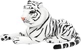 BRUBAKER Tiger Kuscheltier - 25 cm Plüsch Stofftier - Baby Plüschtier Liegend - Kleine Raubkatze - Kinder Spielzeug - Weiß