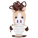 Yoljun Pony Mutmacher Geschenk mit Karte, Handgehäkeltes Weiches Plüschpferd & Lucky Charms, Du Schaffst Das Geschenk, Motivation Miniatur Stofftier Pferd für Kinder Freunde Studenten 7x10cm