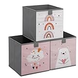 Navaris 3x Spielzeugkiste Aufbewahrungsbox Kinder - 28x28x28cm - Aufbewahrung Kinderzimmer - Aufbewahrungsbox Kinderzimmer Boxen Kinder - Toy Box Spielkiste - Tier Motiv