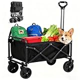 100L Faltbarer Bollerwagen, Heavy Duty Outdoor Utility Wagon Beach Cart mit verstellbarem Griff für Shopping, Camping und Strandausflüge,330 lbs Belastbar