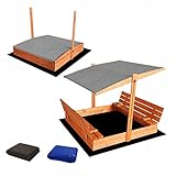 Sandkasten 140x140 cm Imprägniert Premium Sandbox mit Abdeckung Sitzbänken Deckel Plane Sandkiste Holz