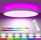 RGB LED Deckenleuchte, 24W 3200LM Deckenlampe Dimmbar mit Fernbedienung, 3000K-6000K, Farbwechsel Flach Schlafzimmer Lampe Rund, IP54 Wasserfest für Kinderzimmer Badezimmer Küche Wohnzimmer Flur