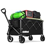 SLIDBEAT XL Bollerwagen Faltbar, 120L Faltbarer Bollerwagen All Terrain Räder 120KG Klappbollerwagen mit Verstellbarem Griff, Klappbar aus Vier Richtungen Für Strand Garten Camping Shopping