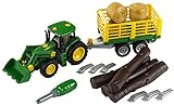 Theo Klein 3906 John Deere Traktor mit Holz- und Heuwagen I Schraubset inkl. Schraubendreher I Spielzeug für Kinder ab 3 Jahren