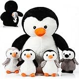 Harrycle 5 Stück Pinguin Plüsch Spielzeug Set 1 Mama Pinguin Stofftier mit 4 Süßen Baby in Ihrem Bauch 35 cm Weicher Kuscheliger Pinguin Plüschtier für Jungen und Mädchen Geburtstag Geschenke