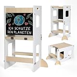 KYWAI® Lernturm ab 1 Jahr – Lernturm Klappbar 3 in 1 mit Tafel – Learning Tower für Kinder – Faltbar mit Sicherheitsfüßen – Aus Nachhaltigem Holz – Stabiler Montessori-Hocker für Zuhause