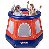 COSTWAY Ø100cm Minitrampolin mit Sicherheitsnetz, Aufblasbares Kindertrampolin mit Wassersack & Handpumpe, Indoor-und Outdoor Fitness Trampolin für 3-10 Jahre Kinder, 55 kg Belastbar
