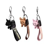 MoKu 3 Stück Hund Anhänger Schlüsselbund, Bulldogge Schlüsselanhänger, Französische Bulldogge Schlüsselanhänger, für Frauen, Herren, Tasche, Rucksack, Auto Schlüssel, Handtasche Dekoration