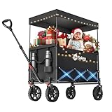 Sekey XXL Bollerwagen Faltbar Kinder 150L 150KG, Faltbarer Bollerwagen mit Dach Klappbarer Handwagen mit Sonnenschutz für Ausflug Strand Camping, Dach-S 4018, Schwarz