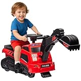 HOMCOM Sitzbagger Kinderbagger mit Schaufel, Schürfkübel und Walze Musikfunktion, Aufsitzbagger Bagger zum Draufsitzen für Kinder 1,5-4 Jahre, Rot