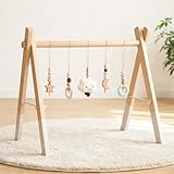 Spielbogen Baby Holz- Montessori Spielbogen mit 5 abnehmbaren Sensorischen Spielzeugen, Faltbar Baby Spielbogen Baby Gym Activity Center, Neugeborenes Geschenk für 0-18 Monate (Style B)