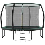 SONGMICS Trampolin Ø 366 cm, rundes Gartentrampolin mit Sicherheitsnetz, mit Leiter und gepolsterten Stangen, Sicherheitsabdeckung, sicher, schwarz-dunkelgrün STR122C01