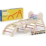 COSYLAND Klettergerüst Indoor L - Montessori Indoor Spielset mit Kletterbogen & Rutsche -8-in-1 Massivholz-Spielplatz - Kletterbogen ab 1 Jahr - Regenbogenfarben