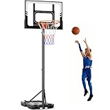 Basketballkorb Outdoor Kinder 107-213 cm, Basketballkörbe mit Ständer und Rollen, Basketball Korb Höhenverstellbar mit Bruchsichere PC Rückwand,Geschenk für Kinder Grau