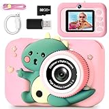 MILFECH Kinder Kamera, 1080P HD 2,0-Zoll-Bildschirm Digitalkamera Kinder mit Selfie Digital Video Kamera,mit 32GB-Karte für 3-12 Jahre Jungen und Mädchen Spielzeug Dinosaurier Fotoapparat Kinder(Rosa)