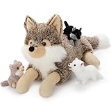 MorisMos liegend Wolf Kuscheltier XXL, 50cm riesen groß Plüschtier Wolf mit 3 Baby, PlüschWolf Stofftier Weich Spielzeug, Geburtstag Geschenk für Kinder