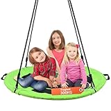 Trekassy Nestschaukel Outdoor 300kg XXL 100cm Tellerschaukel, 3 Meter 2 Schaukel Gurte, 900D Textilene wasserfeste Kinderschaukel Garten mit Stahlrahmen, verstellbaren Seilen, Ideal für Kinder (Grün)