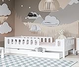 CADANI LARS Kinderbett Jugendbett 200x90 cm Weiß, Zwei Schubladen, Rausfallschutz abnehmbar, Zum Juniorbett umbaubar