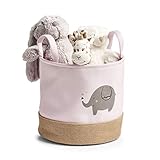 Zeller 14277 Aufbewahrungskorb 'Elefant', Polyester/Jute, rosa ca. Ø 30 x 29 cm, Spielzeugkorb, Aufbewahrungskorb fürs Kinderzimmer