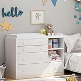 PREMTURE Wickelkommode Wickelregal mit 5 Schubladen, Babykommode mit 2 offene Stauräume, Babymöbel Wickeltisch für Babyzimmer, Schlafzimmer weiß 120 * 50 * 91.5cm