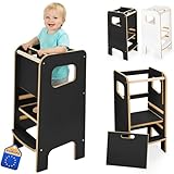 Montessori Lernturm für Kinder mit Riegel – weißer Küchenhelfer Tritthocker für Kleinkinder, sicher & geschlossen, mit Sicherheitsriegel, höhenverstellbar, Elternliebling, modern & stabil