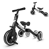 besrey 3 in 1 Laufräder Laufrad Kinderdreirad Dreirad Lauffahrrad Lauflernhilfe für Kinder ab 1 Jahre bis 4 Jahren - Schwarz
