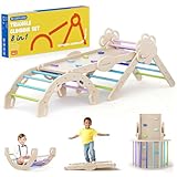 COSYLAND Klettergerüst Indoor L – Großes Kletterdreieck Set mit Kletterbogen & Rutsche – 8-in-1 Massivholz-Spielplatz für Kinder ab 18 Monaten – Kaltfarben