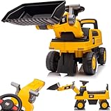 sun baby Sitzbagger mit eingebautem Ablagefach, Bagger Kinder, Kinderbagger mit 2 Sound-Tasten, Sandbagger, Rutscher Bagger, Schaufelbagger, Aufsitzbagger für Kinder ab 1 Jahr