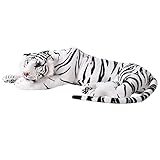 TE-Trend Weißer Tiger Kuscheltier XXL Plüschtier Stofftier liegend Katze Großkatze Raubkatze Deko Figur Geschenk Spielzeug 70cm Mehrfarbig