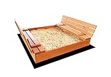 Sandkasten 160x160 cm Imprägniert Premium Sandbox mit Abdeckung Sitzbänken Deckel Plane Sandkiste Holz Kiefer Sandkastenvlies XL XXL (Imprägniert)