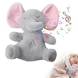 CEWROM Schlummer Elefanten Kuscheltier, Baby Einschlafhilfe Elefanten, Einzigartiges Einschlafhilfe Babys für Neugeborene, Elefanten Kuscheltier mit Atembewegung und Musik, Ideales Baby Spielzeug