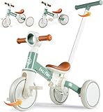 LOL-FUN 5 in 1 Laufrad Dreirad, Laufräder Kinderdreirad mit schubstange, Dreirad Lauffahrrad für Kinder ab 1 Jahre Jungen Mädchen Geschenk