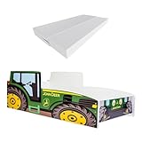 KOBI Kinderbett mit Rausfallschutz Bauernhof | Grüner Traktor | 160 x 80 cm | Jugendbett mit Matratze | Kinderbetten Jungen Mädchen | Einzelbett Kinder Bett Autobett