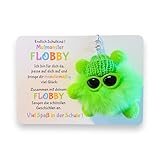 Endlich Schulkind! Mut-Monster FLOBBY, Geschenk Einschulung, Glücksbringer, Mutmacher, Schultüte, Lernhelfer, Anhänger Mäppchen oder Ranzen (Grün)