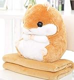 YunNasi 2 in 1 Hamster Kuscheltier Plüschtier Hamster Kissen mit Kuscheldecke Super Süßes Geschenk für Kinder und Freundin 50cmX30cm (Hellbraun)