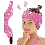 Funyord Schwimmstirnband für Kinder aus Neopren, Elastisches Band mit Ohrenschutz für Schwimmen und andere Wassersportarten (Rosarot, M)