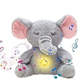 Umllpet Schlummer Elefanten Kuscheltier, Baby Einschlafhilfe Elefanten, Einzigartiges Einschlafhilfe Babys für Neugeborene, Elefanten-Musikpuppe mit Atembewegung und Musik, Ideales Baby Spielzeug