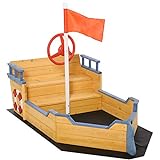 Outsunny Sandkasten Matschekiste aus Tannenholz Segelschiff Piratenschiff Design für Kinder 3-6 Jahre Natur