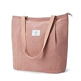 KALIDI Wasserdicht Cord Tasche mit Reißverschluss,Tote Bag Damen Groß Shopper Tasche Handtasche Kapazität Umhängetasche für Arbeit Büro Reisen Einkaufen Schule und Alltag,Rosa
