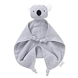 LAWKUL Baby-Schmusedecke für Neugeborene Musselin Bio-Baumwolle weiches Kuscheltier für Jungen und Mädchen 40x40cm Koala-Grau