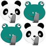 Tatkraft Team 4er Pack Klebehaken Kinder, Handtuchhalter Aus Edelstahl, Panda und Frosch Design, Handtuchhaken Selbstklebend Schnell Montiert, Bis zu 5 kg, Humorvolles Design Für Jedes Alter