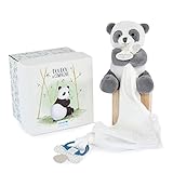 Doudou et Compagnie - Unicef Collection – Kuscheltier Schnullerkette Panda Schwarz & Weiß – Schnuller, 12 cm – zur Geburt für Mädchen und Jungen – DC3984