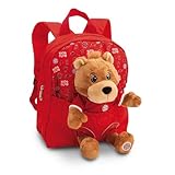 NICI Rucksack 21x26cm mit Kuscheltier Bär Berni 25cm FC BAYERN MÜNCHEN - rot - Abnehmbares, flauschiges Plüschtier, Kita- & Kindergarten- Rucksack mit NICI Kuscheltier für Jungen und Mädchen - 61617