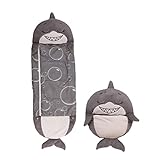 Happy Nappers Hai grau | Large 6-12 Jahre | Spielen - kuscheln- schlafen | Flauschiger Kinderschlafsack | 4 Motive | 2 in 1 Kuscheltierschlafsack & Kissen für Mädchen und Jungen