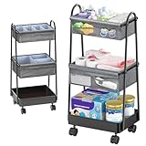 3 Etagen Beweglicher Wickeltisch Organizer-Rollwagen, Baby Windel Caddy Organizer, Windeltasche Organizer mit Trennwänden, Neugeborene Wickel Organizer Rollwagen, Eisenstruktur, Einfach zu Montier