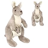 KUWUNG Känguru Kuscheltier, 28cm Känguru Stofftiere, Mutter und Kind Känguru Plüschtier, Kuscheltier mit Baby im Bauch, für Kinder Kuscheln, Spielen und Schlafen, Geburtstagsgeschenk für Kinder